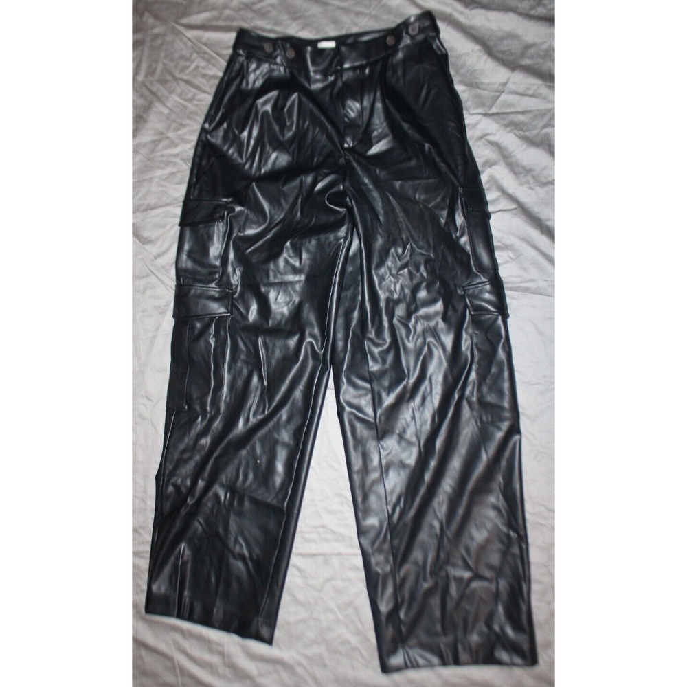 A New Day Women's Size 8 High Rise Straight Faux Leather Cargo Pants Black